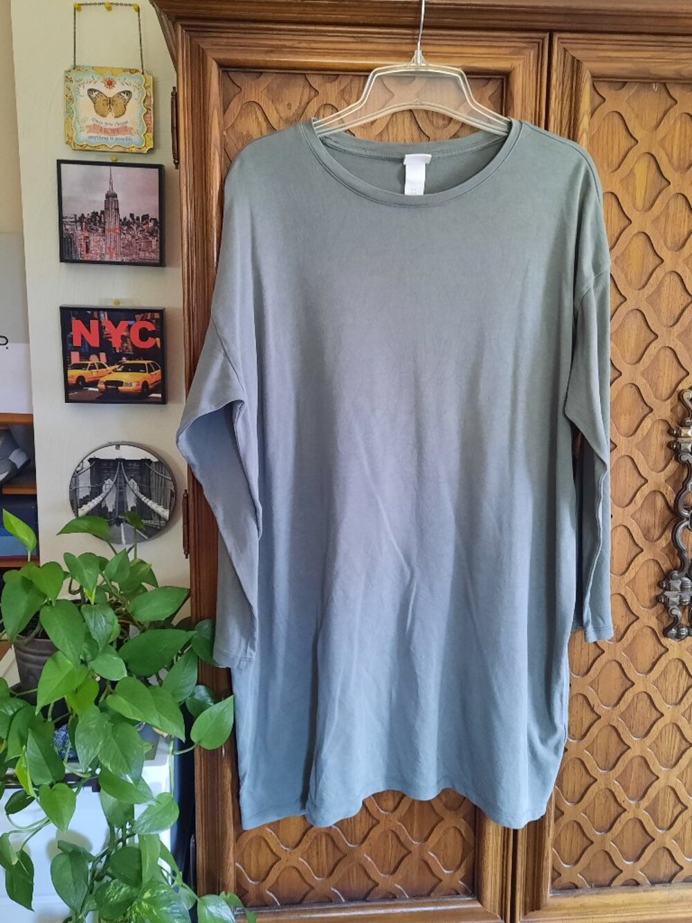 H&M Basics Long Sleeve Tunic Cocoon Dress - Olive Green/Sage, Size M